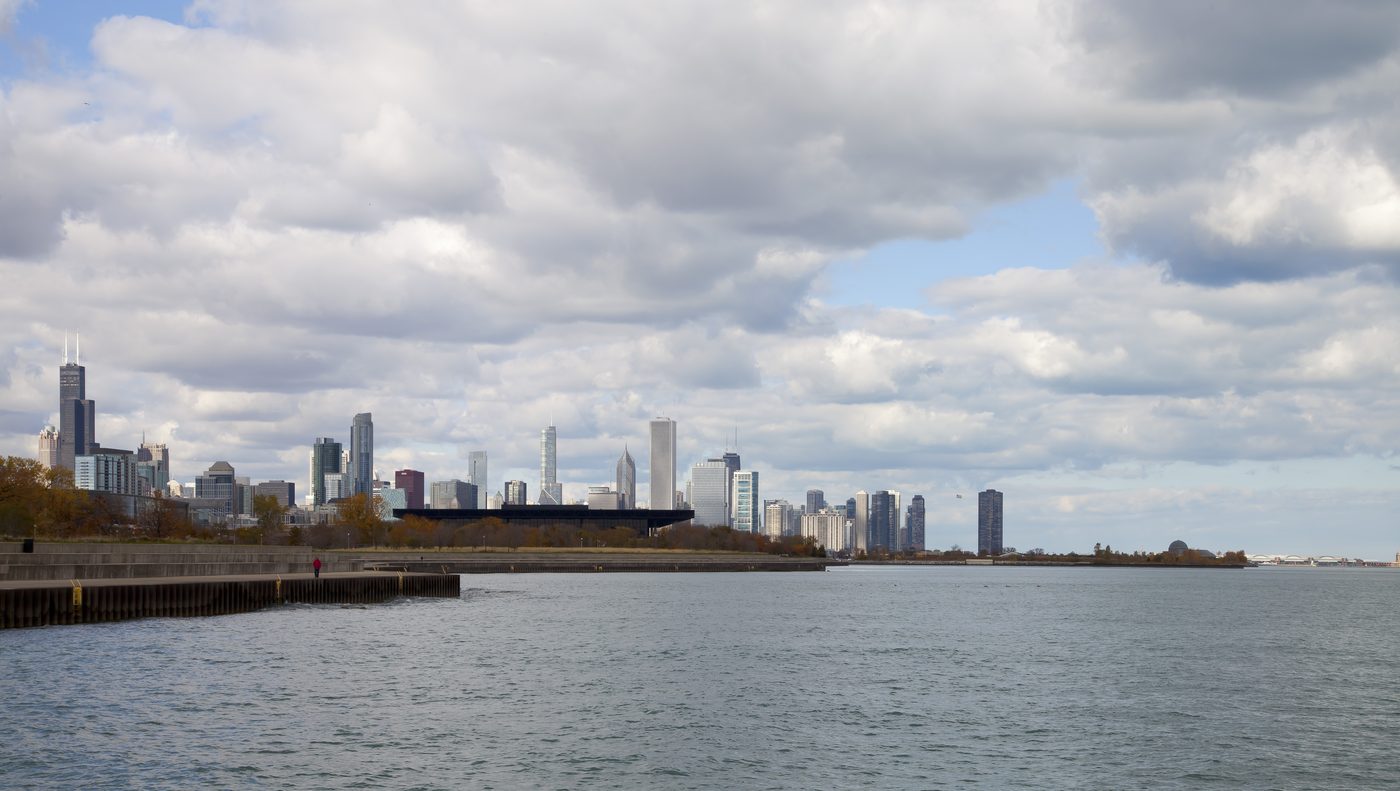 The Chicago skyline from Burnham Park