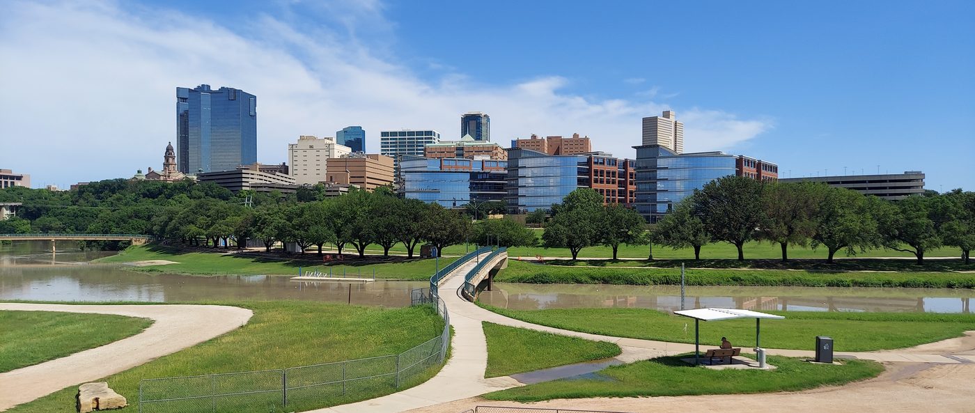 The downtown Fort Worth skyline above the Trinity River